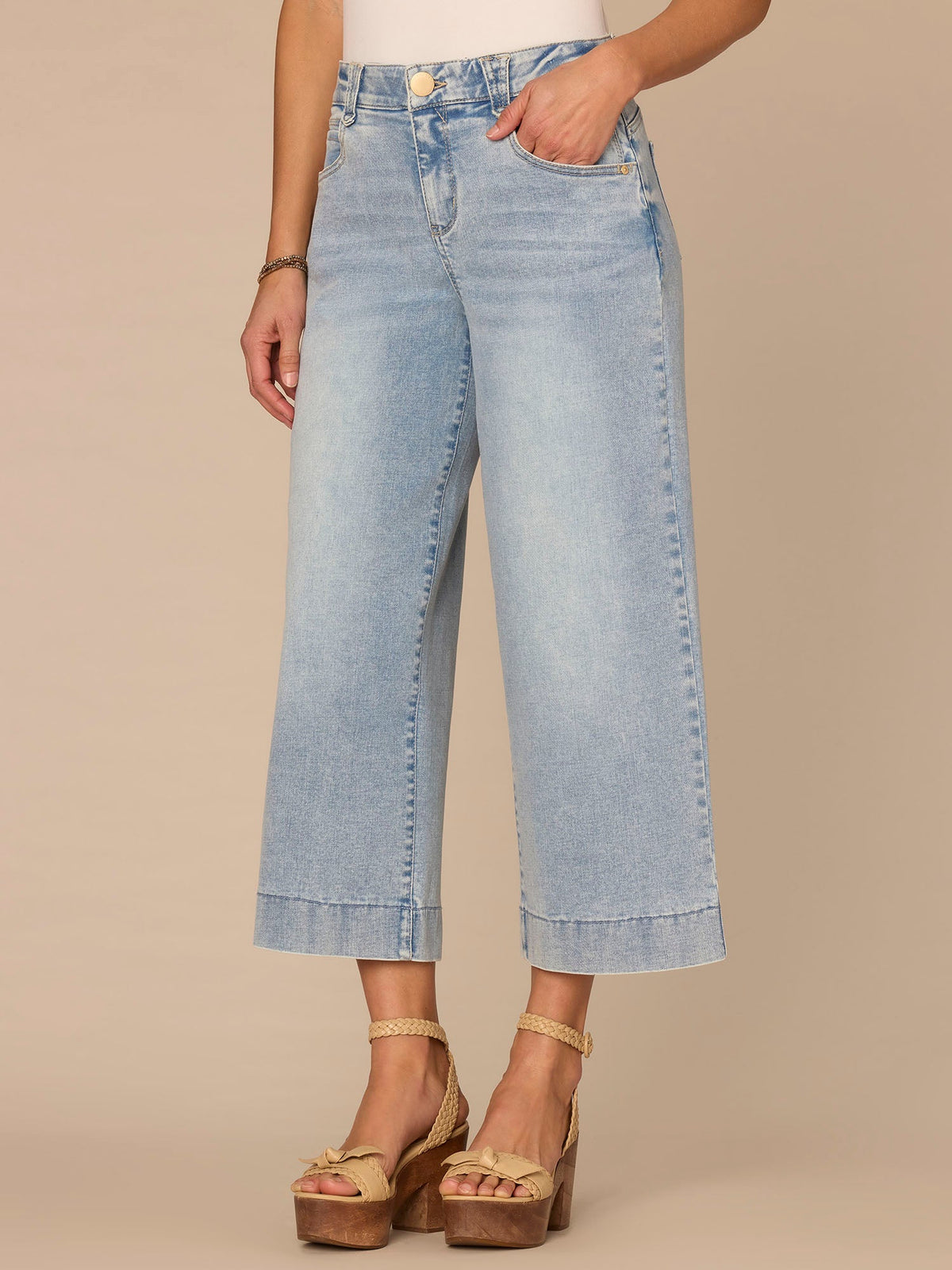 Democracy Clothing "Ab"solution® High Rise Light Blue Cropped Petite Wide Leg Jeans - Light Blue Denim