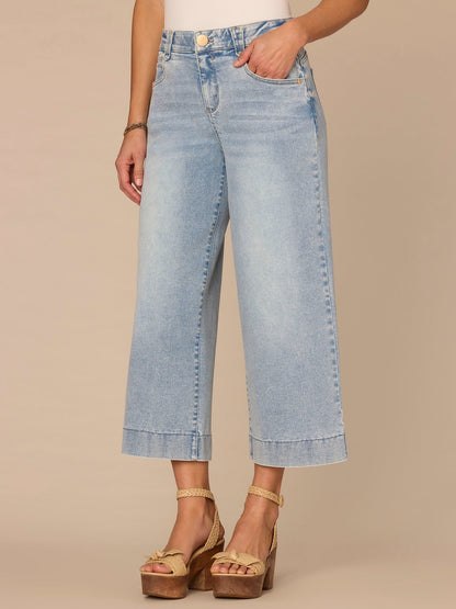 Democracy Clothing "Ab"solution® High Rise Light Blue Cropped Petite Wide Leg Jeans - Light Blue Denim