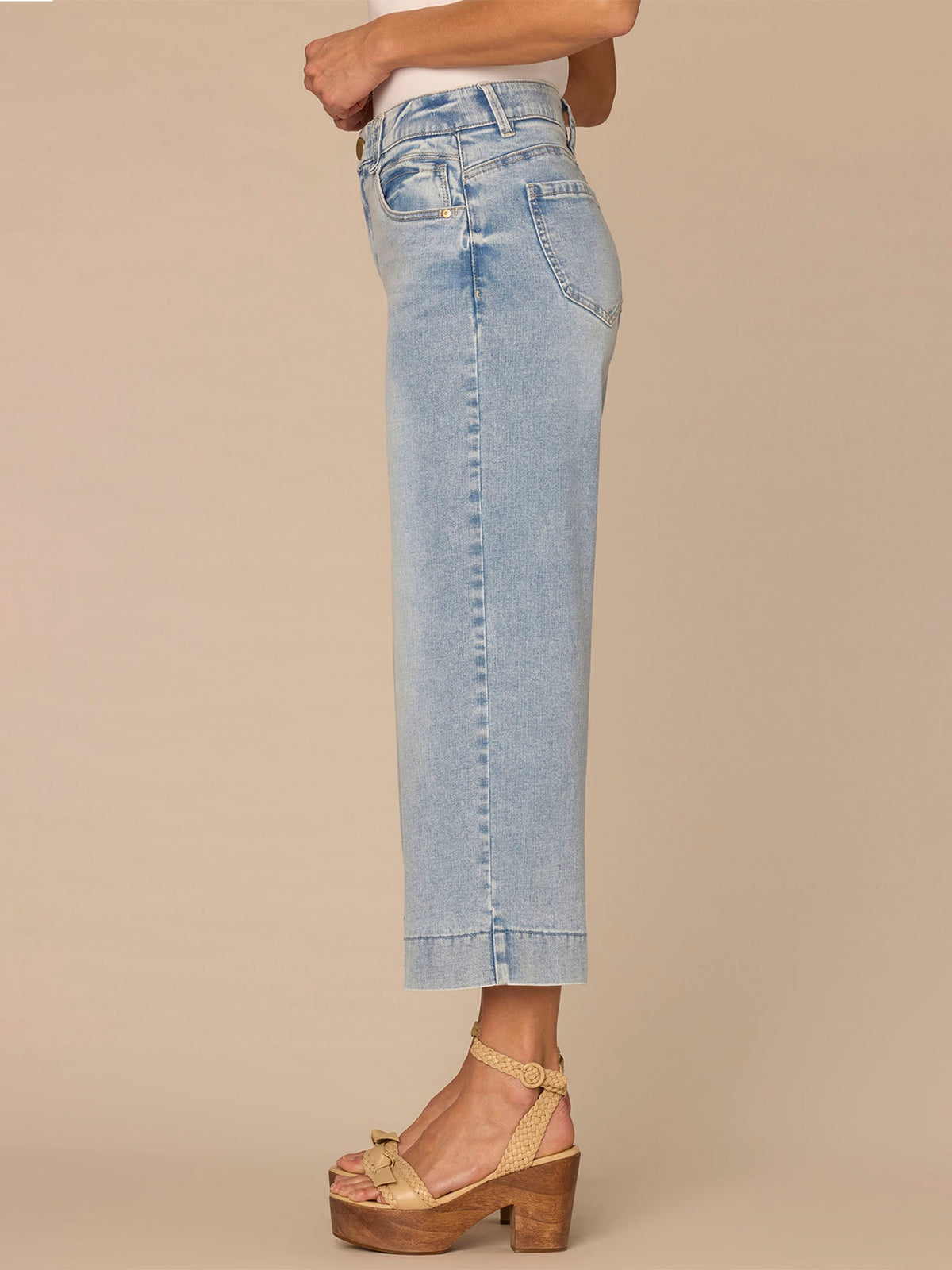 Democracy Clothing "Ab"solution® High Rise Light Blue Cropped Petite Wide Leg Jeans - Light Blue Denim