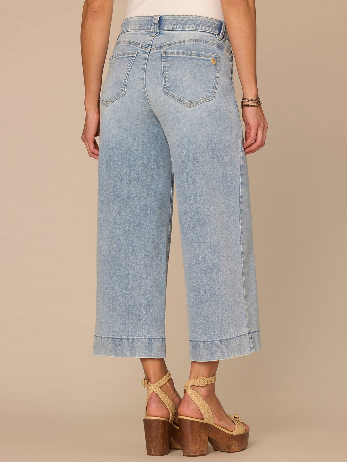 Democracy Clothing "Ab"solution® High Rise Light Blue Cropped Petite Wide Leg Jeans - Light Blue Denim