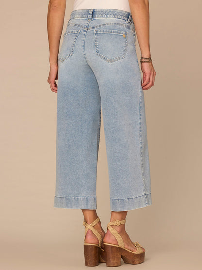 Democracy Clothing "Ab"solution® High Rise Light Blue Cropped Petite Wide Leg Jeans - Light Blue Denim