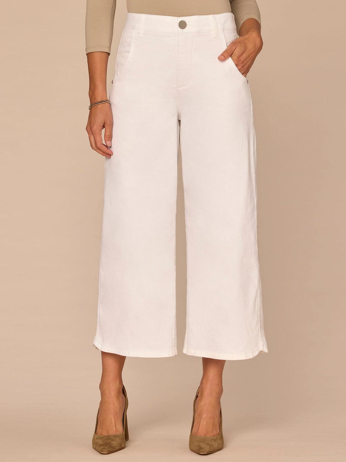 Democracy Clothing "Ab"solution® Skyrise Cropped Tulip Hem Optic White Wide Leg Jeans - Optic White