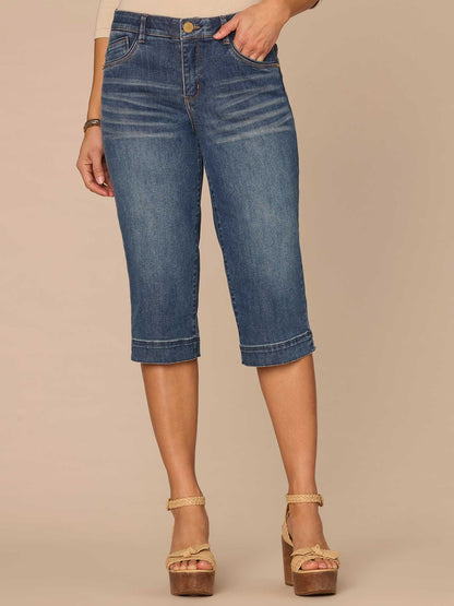 Democracy Clothing "Ab"solution® Mid-Rise 3D Embroidered Bow Pocket Skimmer Jeans - Blue Denim