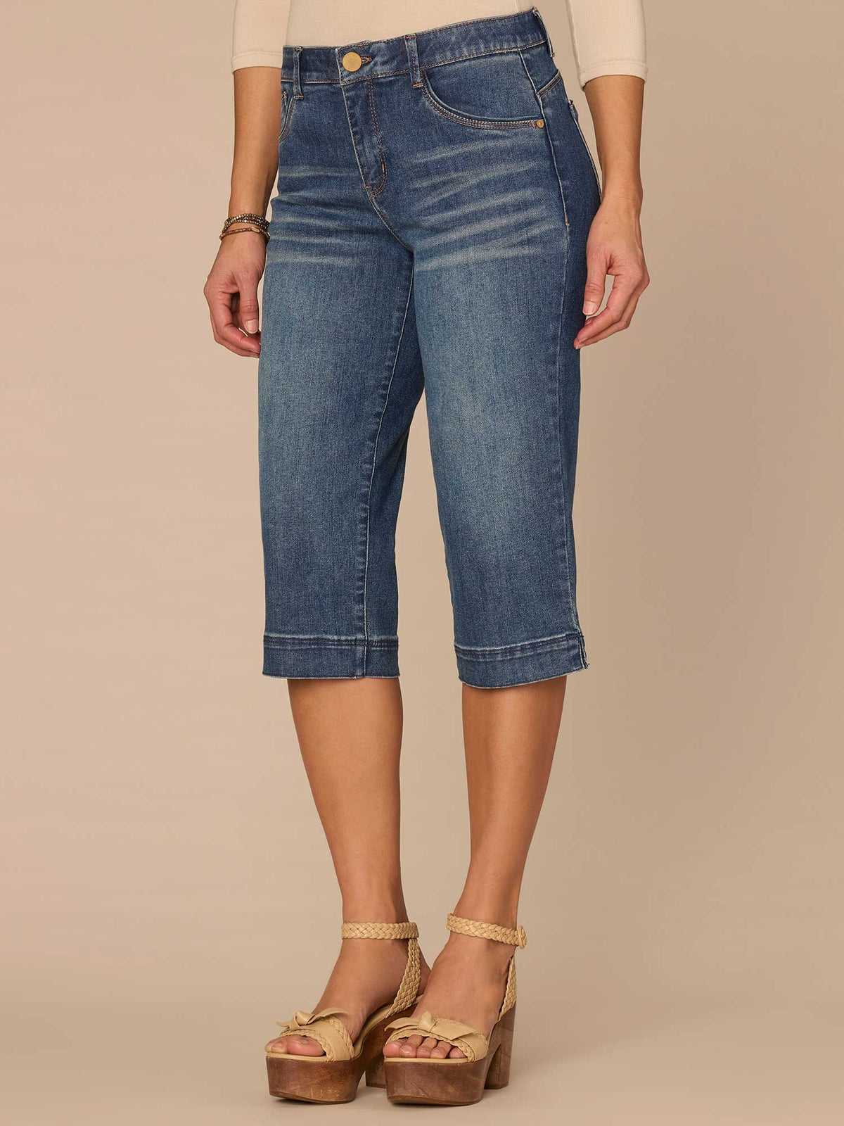 Democracy Clothing "Ab"solution® Mid-Rise 3D Embroidered Bow Pocket Skimmer Jeans - Blue Denim