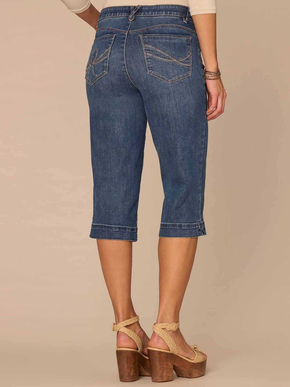 Democracy Clothing "Ab"solution® Mid-Rise 3D Embroidered Bow Pocket Skimmer Jeans - Blue Denim