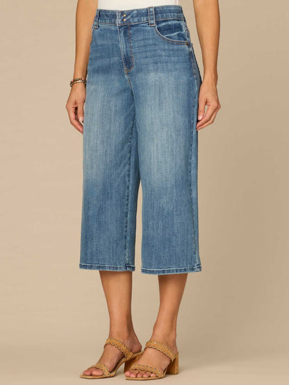 Democracy Clothing "Ab"solution® High Rise Hook and Bar Relaxed Capri Jeans - Mid Blue Artisanal Denim