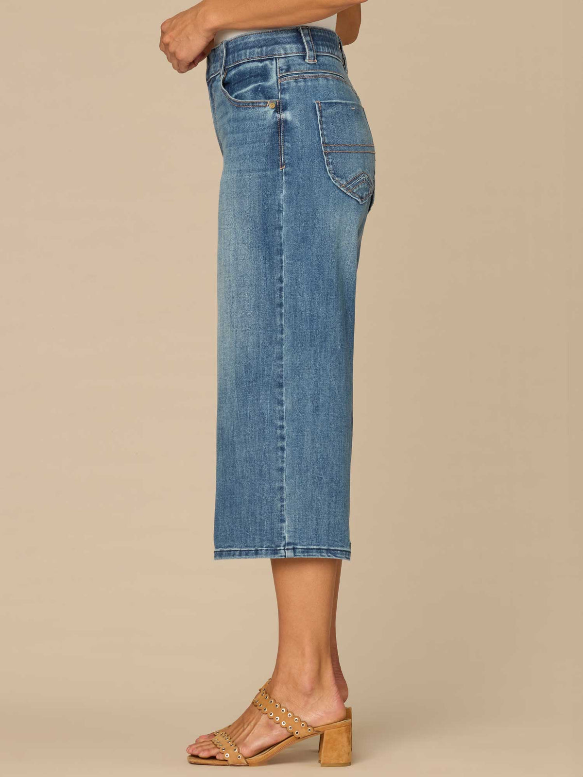 Democracy Clothing "Ab"solution® High Rise Hook and Bar Relaxed Capri Jeans - Mid Blue Artisanal Denim