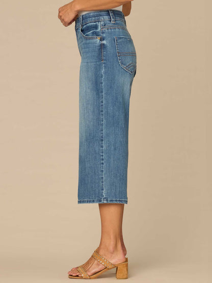 Democracy Clothing "Ab"solution® High Rise Hook and Bar Relaxed Capri Jeans - Mid Blue Artisanal Denim