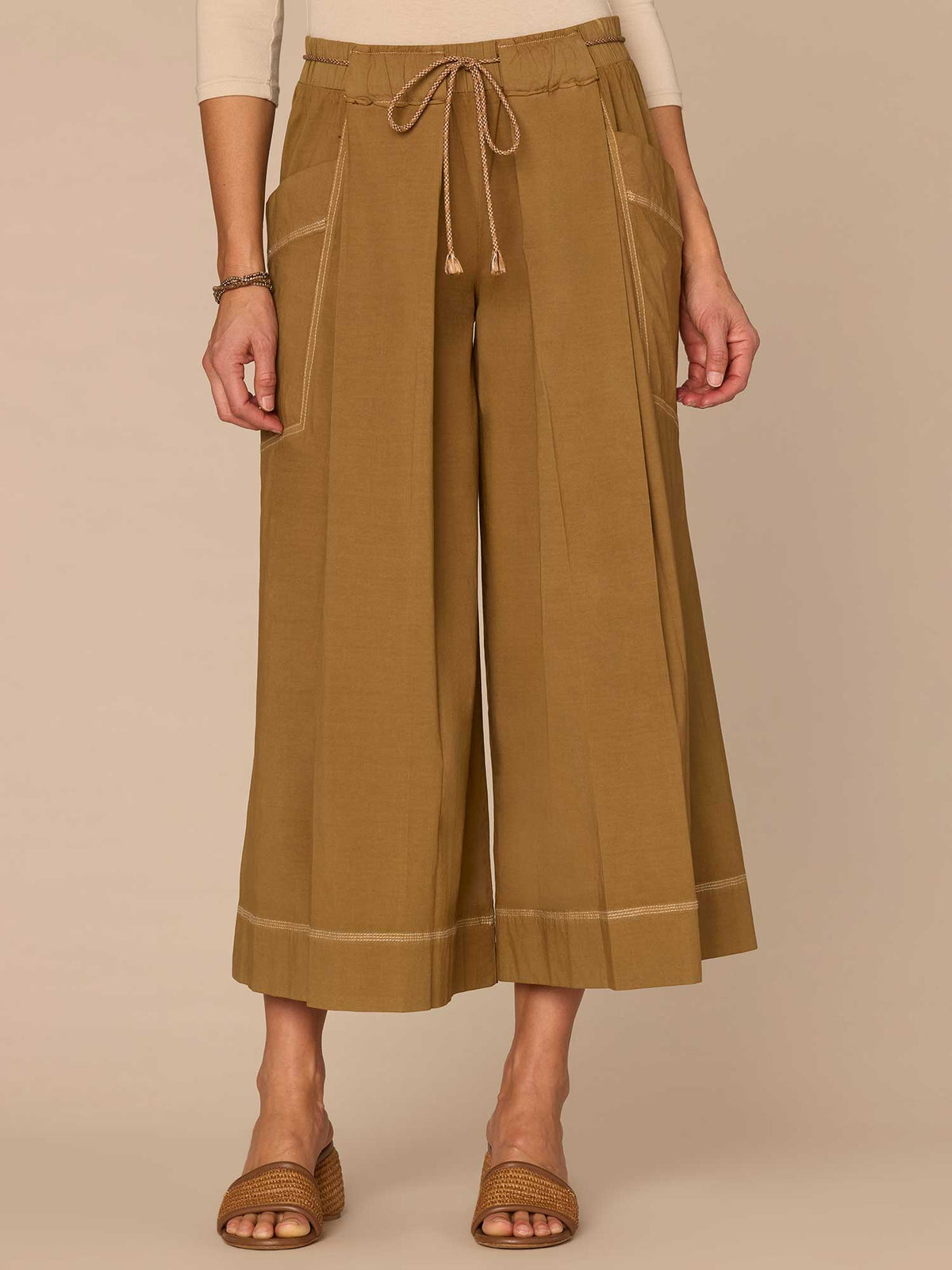 Democracy Clothing Skyrise Wraparound Patch Pocket Cropped Wide Leg Glider Petite Pants - Tangerine|Candied Walnut