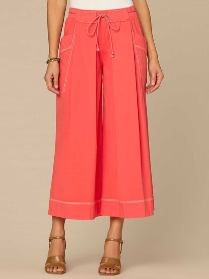 Democracy Clothing Skyrise Wraparound Patch Pocket Cropped Wide Leg Glider Petite Pants - Tangerine|Candied Walnut