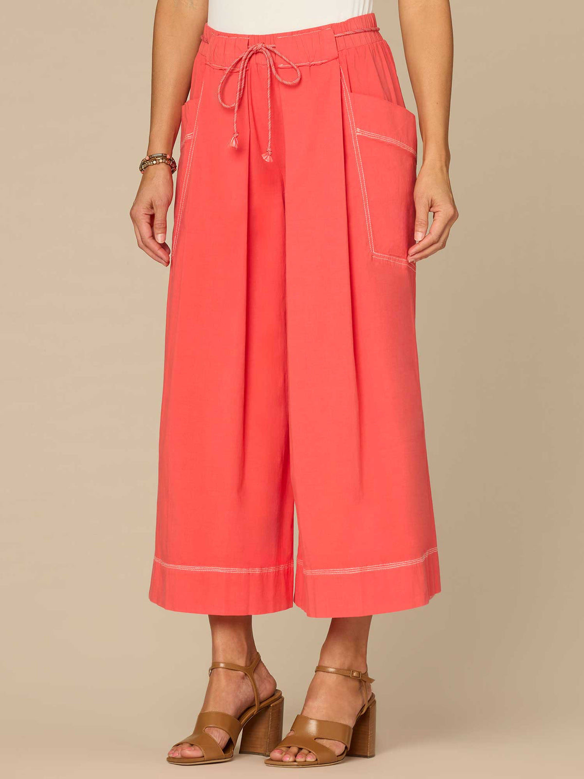 Democracy Clothing Skyrise Wraparound Patch Pocket Cropped Wide Leg Glider Petite Pants - Tangerine|Candied Walnut
