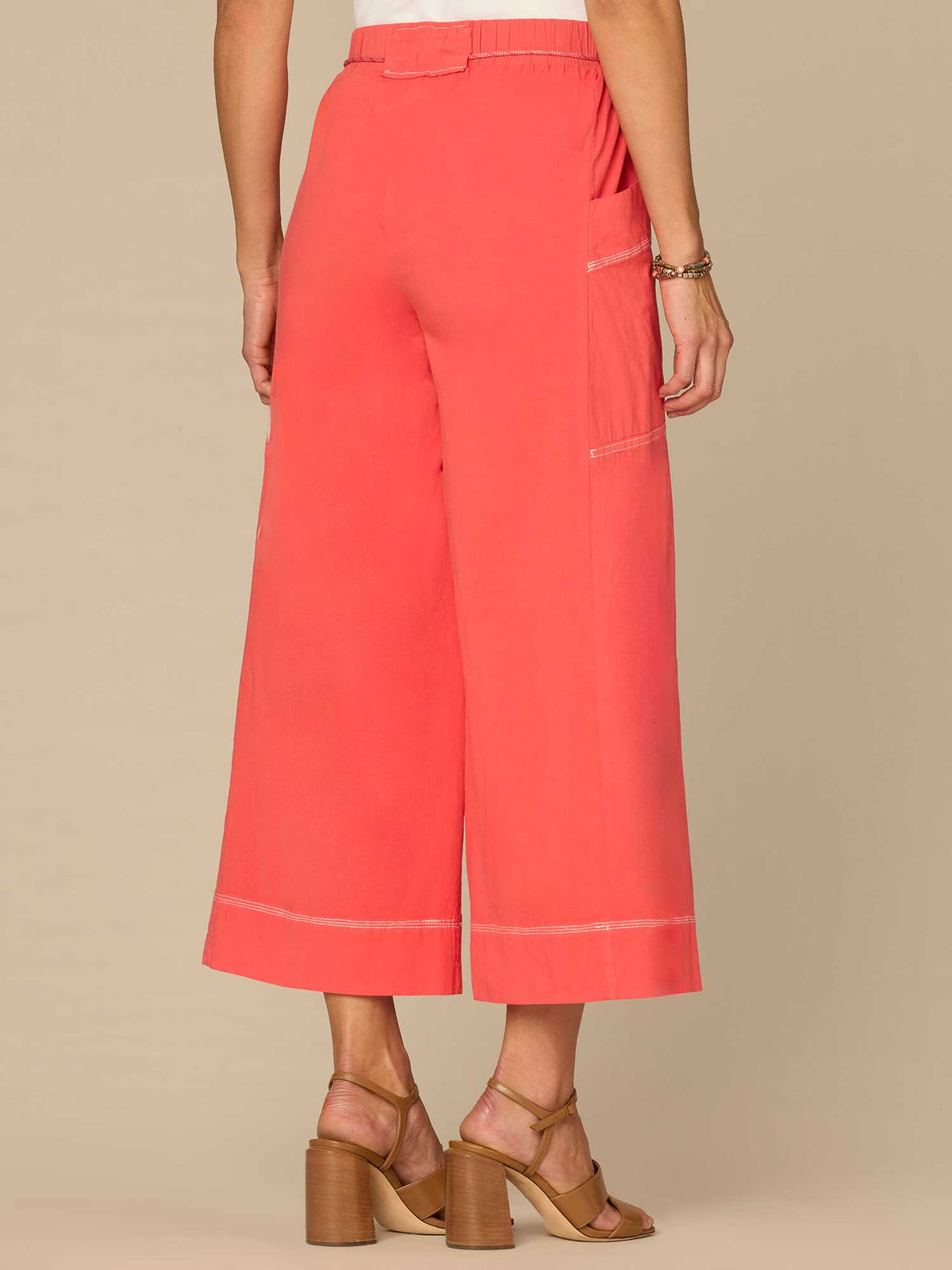 Democracy Clothing Skyrise Wraparound Patch Pocket Cropped Wide Leg Glider Petite Pants - Tangerine|Candied Walnut