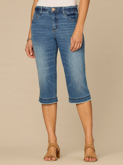 Democracy Clothing “Ab”solution® Mid-Rise Mid Blue Artisanal Fray Hem Skimmer Jeans - Mid Blue Artisanal Denim