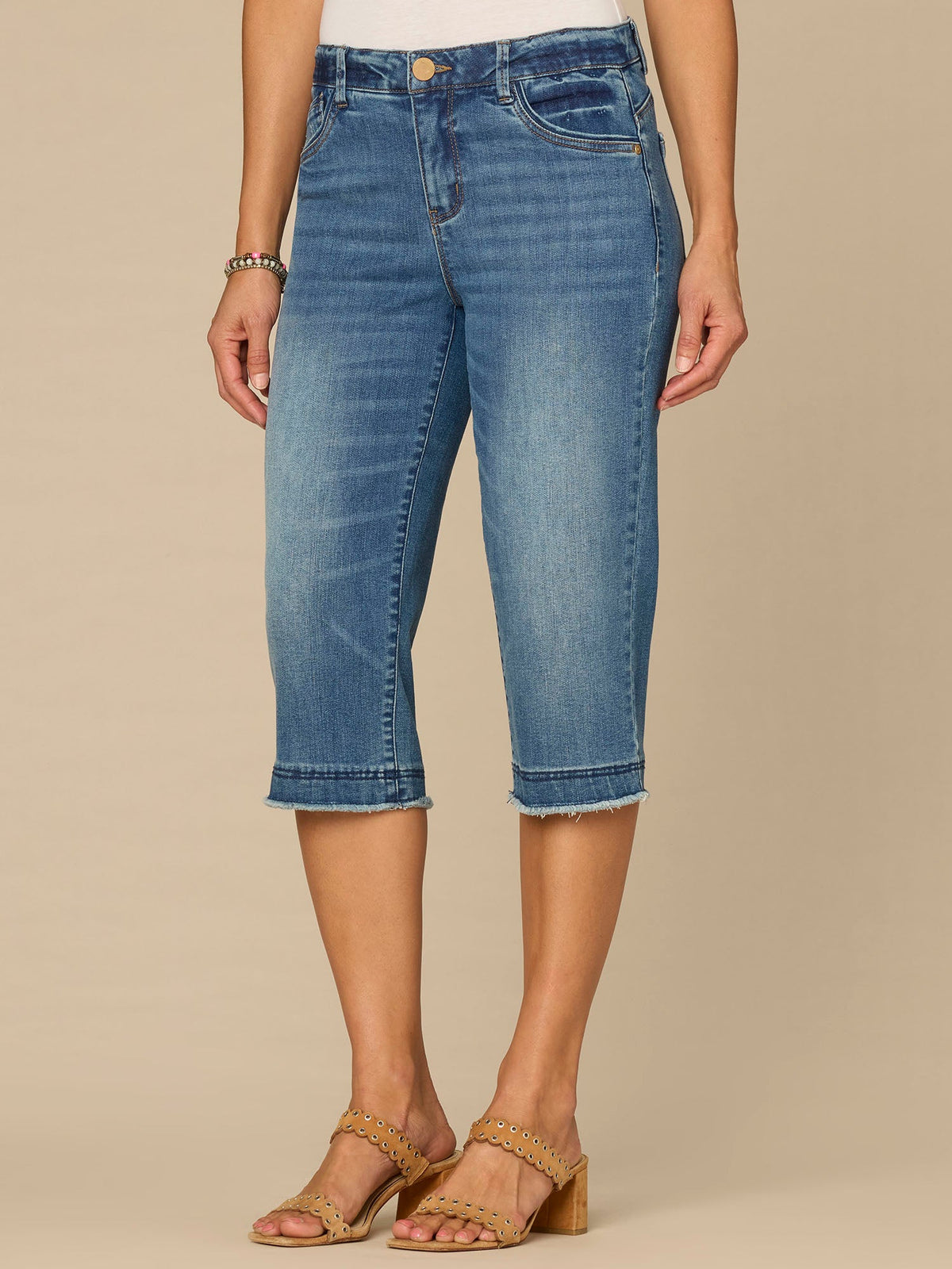 Democracy Clothing “Ab”solution® Mid-Rise Mid Blue Artisanal Fray Hem Skimmer Jeans - Mid Blue Artisanal Denim