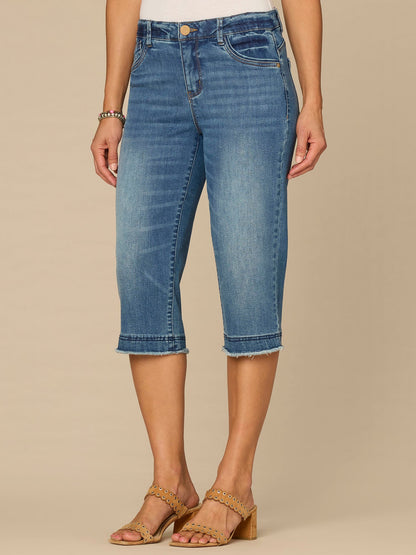 Democracy Clothing “Ab”solution® Mid-Rise Mid Blue Artisanal Fray Hem Petite Skimmer Jean - Mid Blue Artisanal Denim