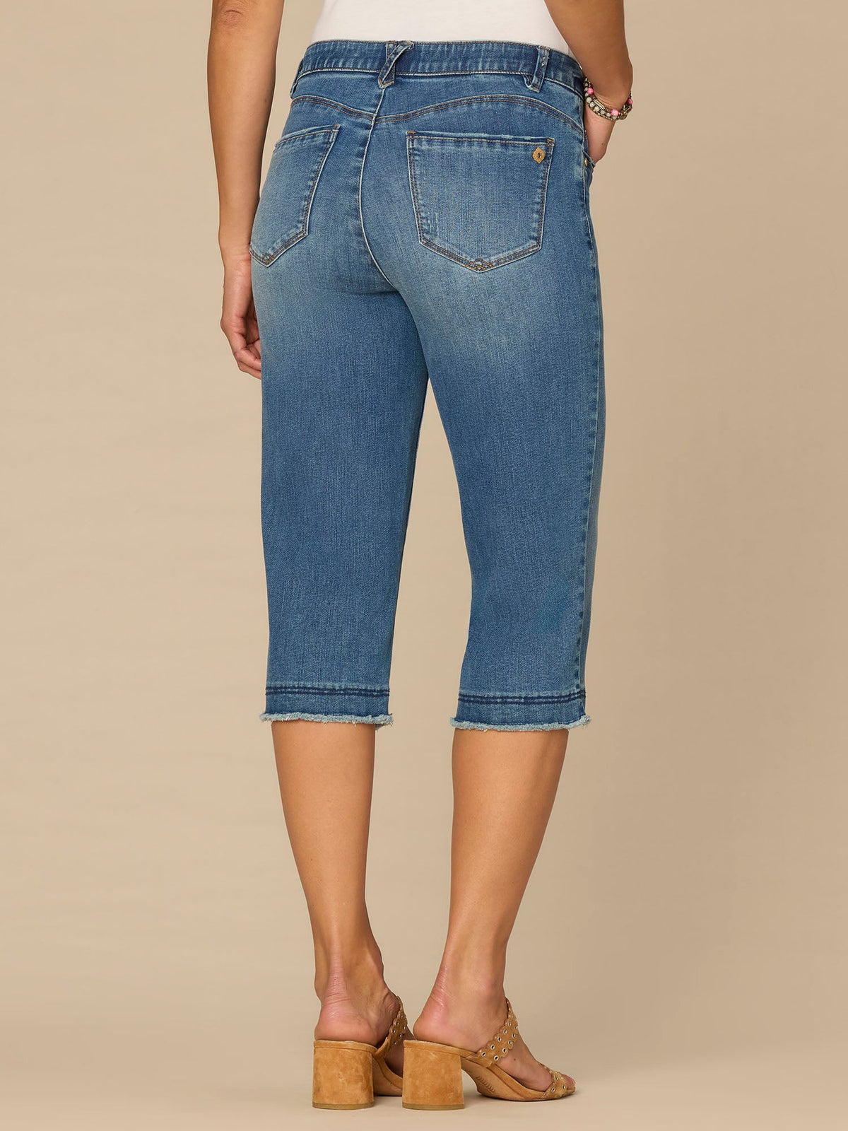 Democracy Clothing “Ab”solution® Mid-Rise Mid Blue Artisanal Fray Hem Petite Skimmer Jean - Mid Blue Artisanal Denim