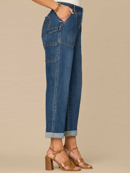 Democracy Clothing "Ab"solution® High Rise Patch Pocket Roll Cuff Utility Jeans - Blue Denim