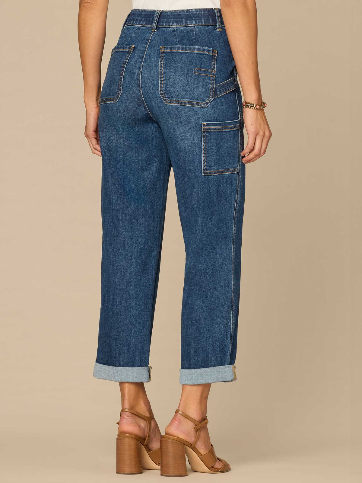 Democracy Clothing "Ab"solution® High Rise Patch Pocket Roll Cuff Petite Utility Jeans - Blue Denim