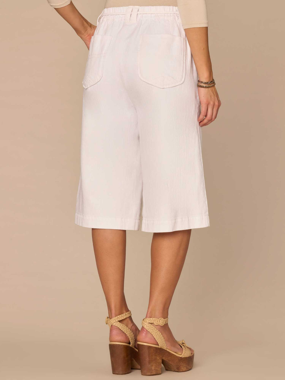 Democracy Clothing "Ab"leisure Skyrise Spade Pocket Petite Bermuda Shorts with Rope Belt - Optic White Denim