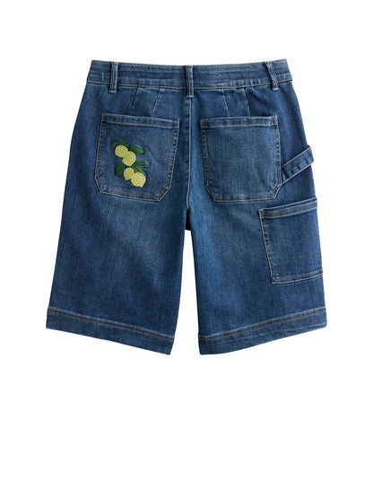 Democracy Clothing “Ab”solution® Skyrise Patch Pocket Embroidered Bermuda Short with Loop - Blue Denim