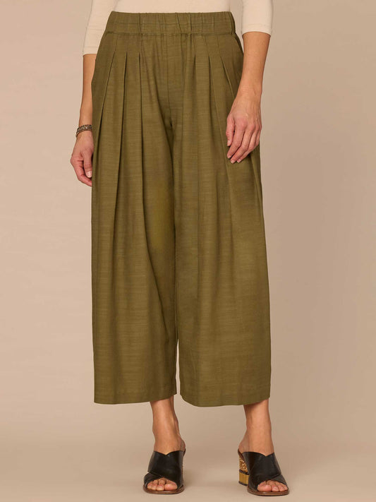 Democracy Clothing Skyrise Triple Pleat Cropped Wide Leg Glider Pants - Forest Moss