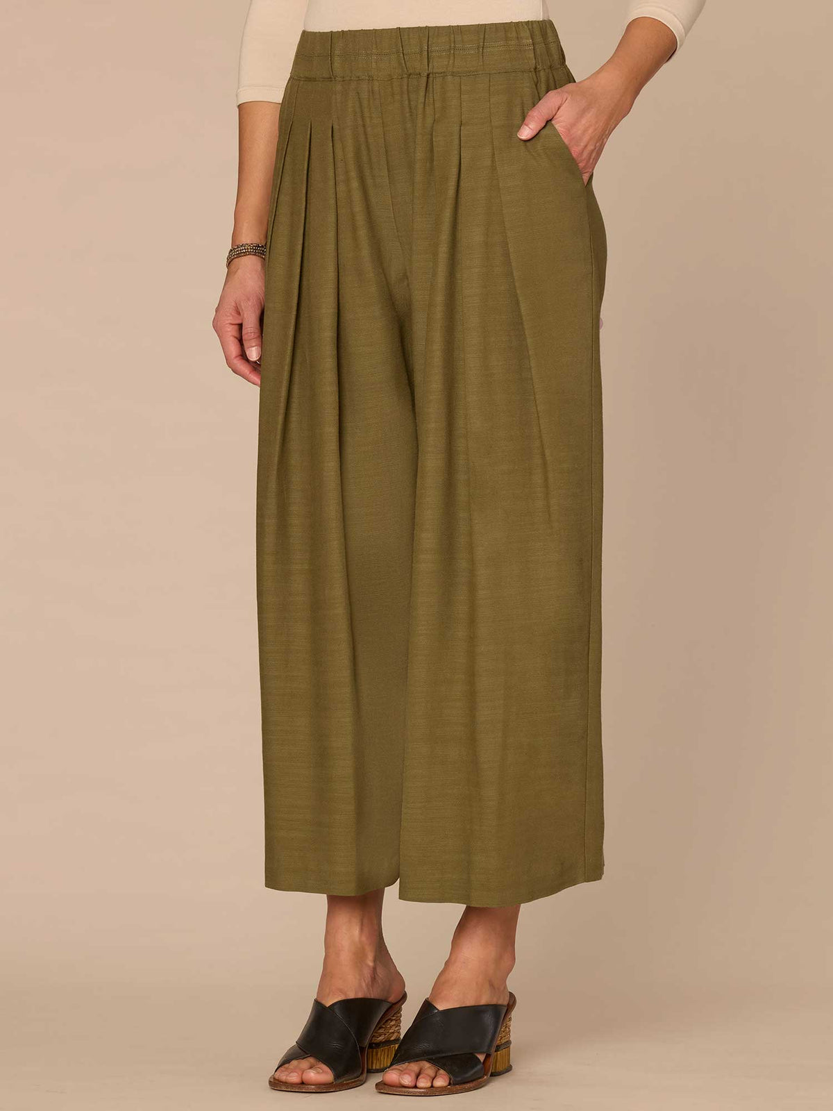 Democracy Clothing Skyrise Triple Pleat Cropped Wide Leg Glider Pants - Forest Moss
