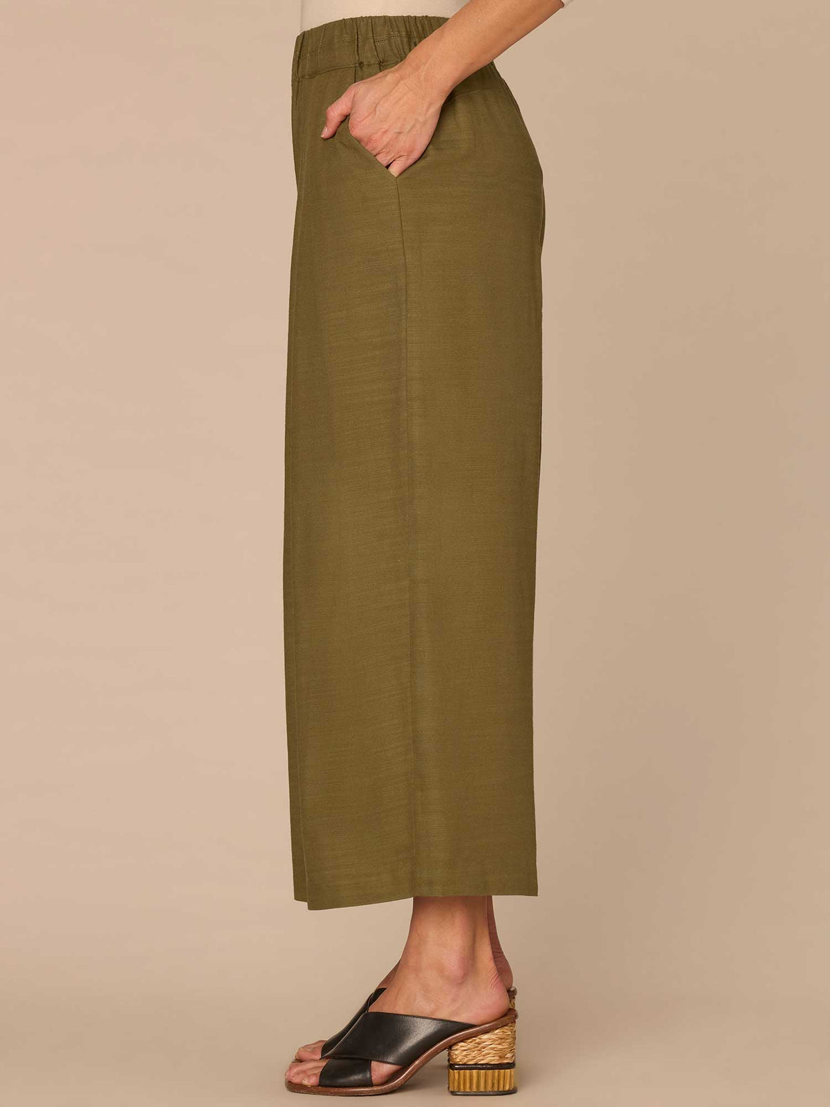 Democracy Clothing Skyrise Triple Pleat Cropped Wide Leg Glider Pants - Forest Moss
