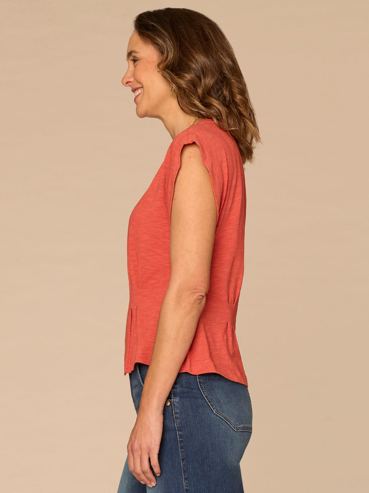 Democracy Clothing Extended Sleeve Embroidered Scoop Neck Pleated Peplum Knit Top - Off White|Persimmon Red|Mediterranean Blue