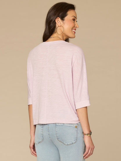 Democracy Clothing Three Quarter Dolman Sleeve Scoop Neck Floral Embroidered Knit Top - Navy Multi|Lavender Haze Multi