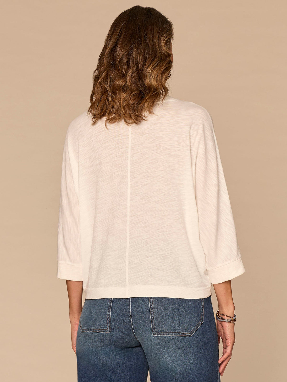 Democracy Clothing Three Quarter Dolman Sleeve Scoop Neck Embroidered Petite Knit Top - Jungle Moss Black|Off White Black|Persimmon Red
