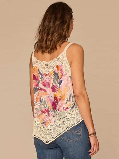 Democracy Clothing Crochet Strap V-Neck Embroidered Scallop Trim Petite Woven Tank Top - Soft Blush Natural Multi