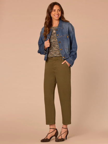 Democracy Clothing Long Sleeve Button Front Cropped Elastic Hem Petite Denim Jacket - Blue Artisanal Denim