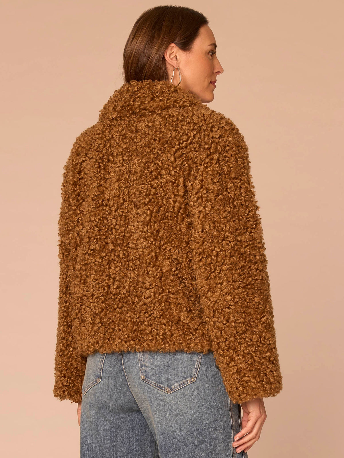 Democracy Clothing Long Sleeve Wide Collar Drop In Pocket Faux Fur Woven Jacket - Butter Toffee