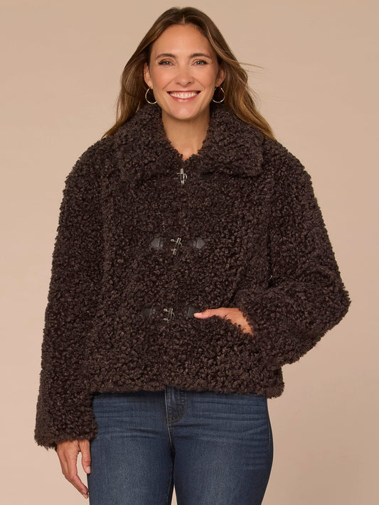 Democracy Clothing Long Sleeve Wide Collar Faux Fur Woven Jacket with Drop In Pockets - Dark Grey