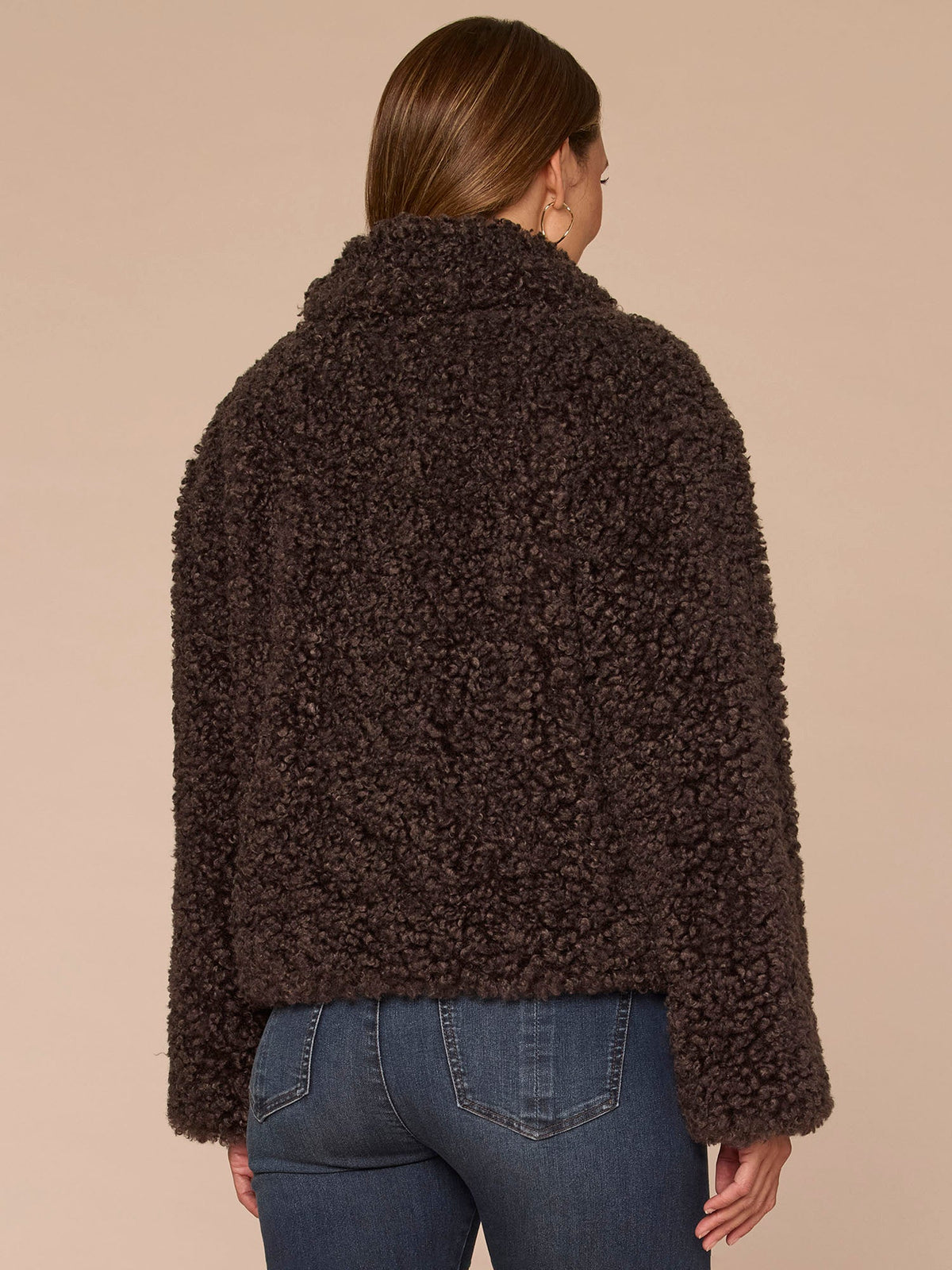 Democracy Clothing Long Sleeve Wide Collar Faux Fur Woven Jacket with Drop In Pockets - Dark Grey