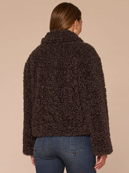 Democracy Clothing Long Sleeve Wide Collar Faux Fur Woven Jacket with Drop In Pockets - Dark Grey