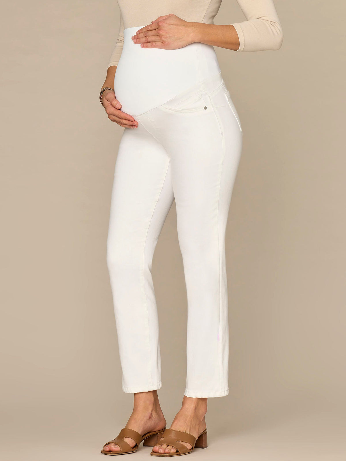 Democracy Clothing CradleComfort Baby Bump Optic White Maternity Straight Leg Jeans - Optic White Denim