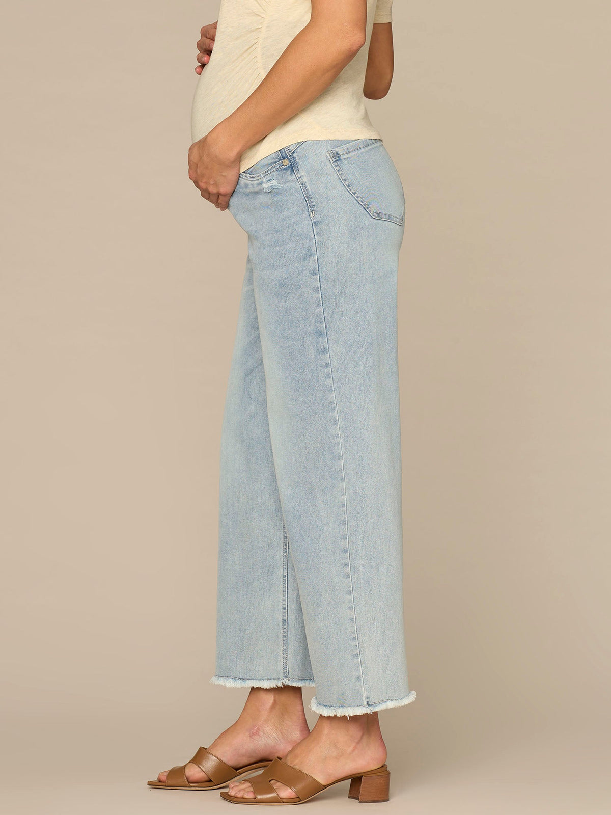 Democracy Clothing CradleComfort Baby Bump Round Up Fray Hem Maternity Wide Leg Jeans - Light Blue Artisanal Denim