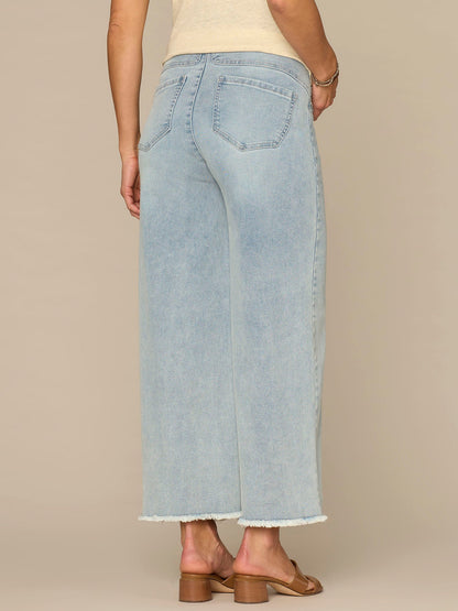 Democracy Clothing CradleComfort Baby Bump Round Up Fray Hem Maternity Wide Leg Jeans - Light Blue Artisanal Denim