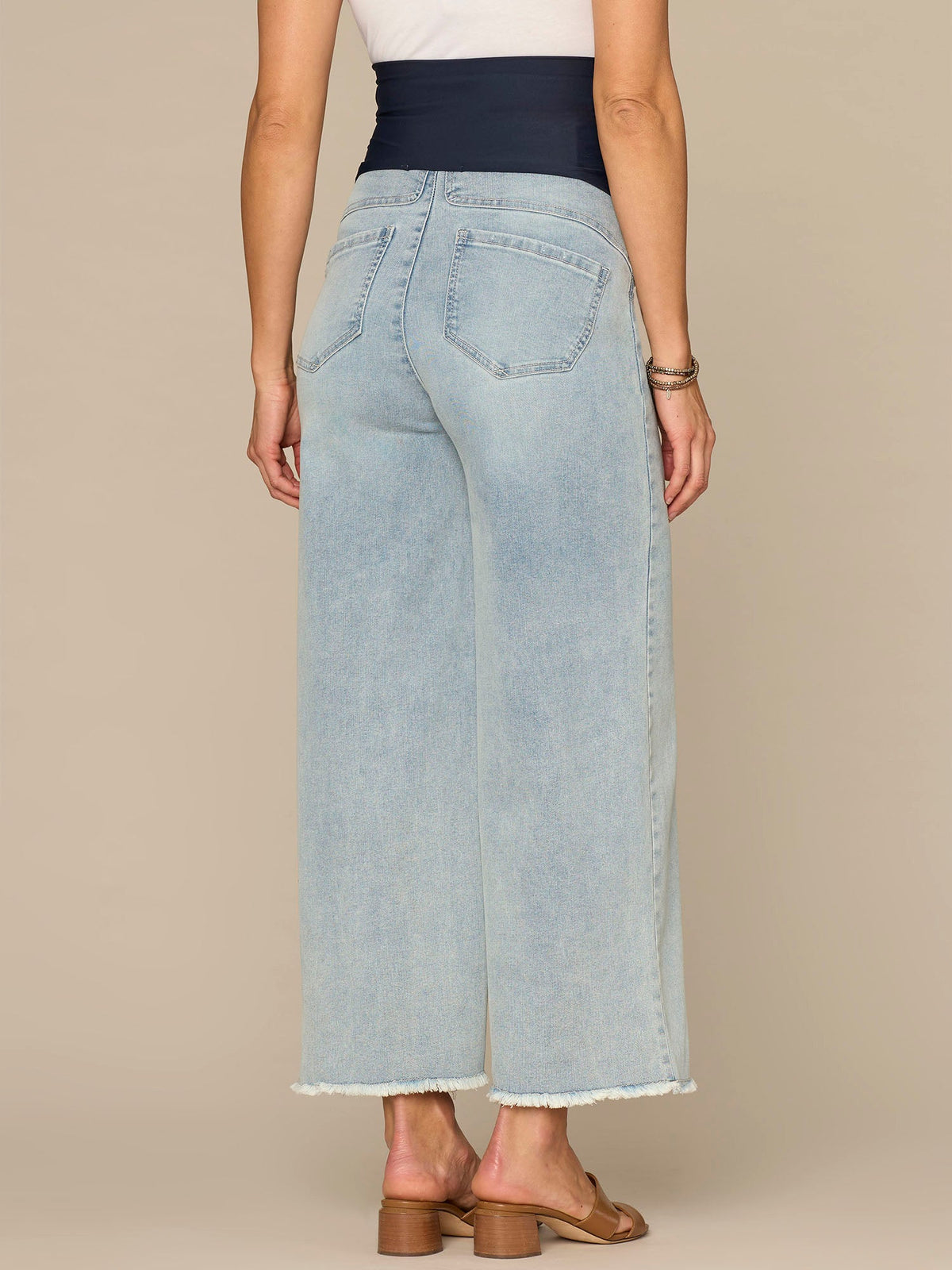 Democracy Clothing CradleComfort Baby Bump Round Up Fray Hem Maternity Wide Leg Jeans - Light Blue Artisanal Denim