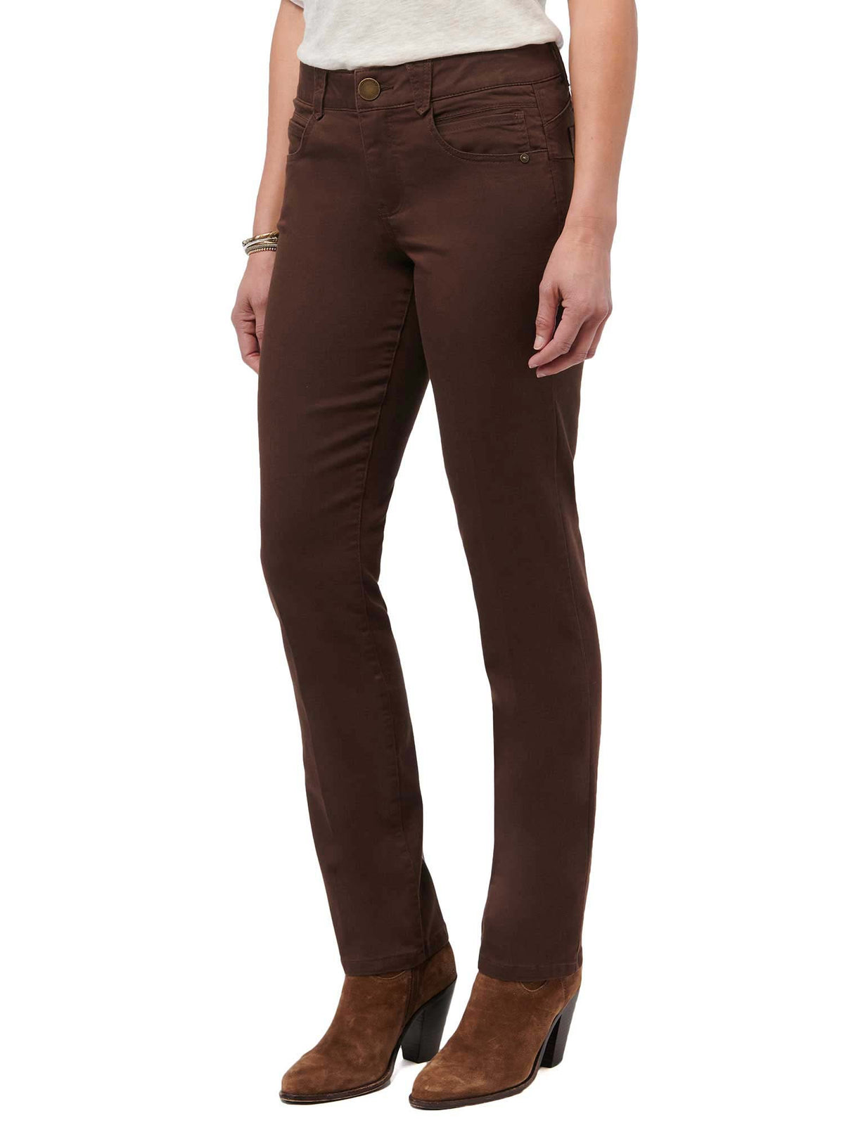 Democracy Clothing "Ab"solution® Straight Leg Petite Colored Jeans - Brown|Duffel Green|Oxblood|Pewter|Cold Brew|Golden Olive