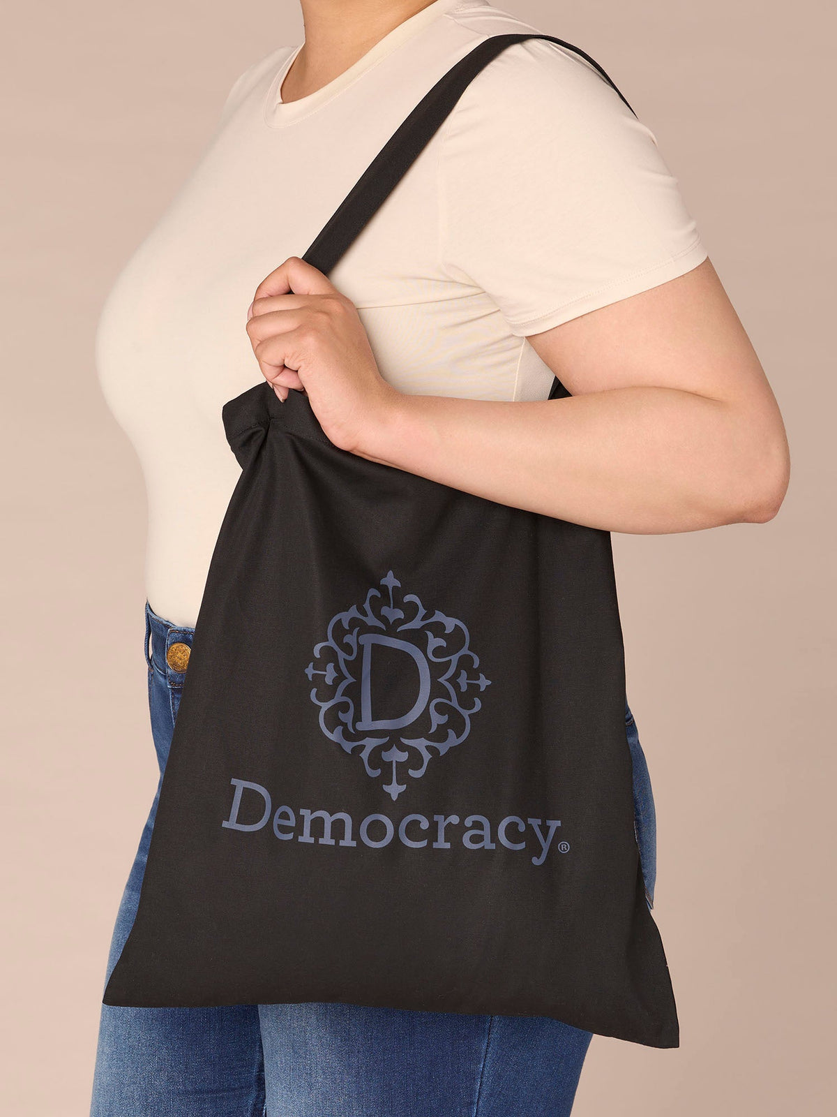 Democracy Clothing Democracy Script Drawstring Tote Bag - Black