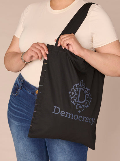 Democracy Clothing Democracy Script Drawstring Tote Bag - Black