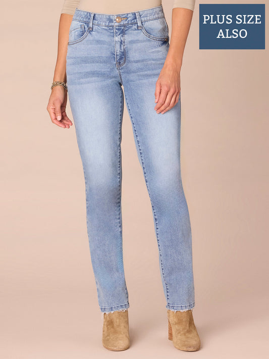Democracy Clothing "Ab"solution® High Rise Vintage Plus Size Straight Leg Jeans - Light Blue Vintage Denim