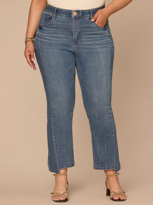 Democracy Clothing "Ab"solution® Skyrise Clean Finish Step Hem Barely Boot Plus Size Jean - Mid Blue Artisanal Denim