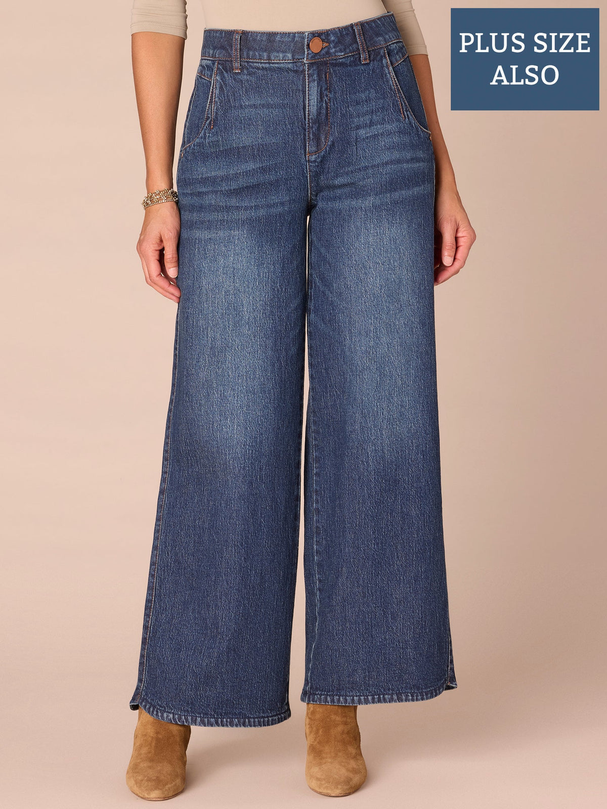 Democracy Clothing “Ab”solution® Skyrise Tulip Hem Wide Leg Plus Size Jeans in Blue - Blue Denim