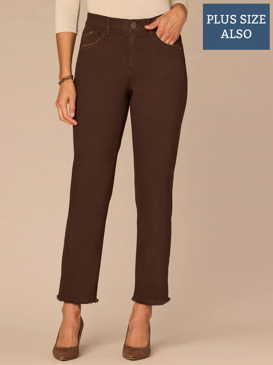 Democracy Clothing “Ab”solution® High Rise Cascading D Plus Size Slim Straight Pants - Brown|Forest Moss|Fig Jam|Wheat