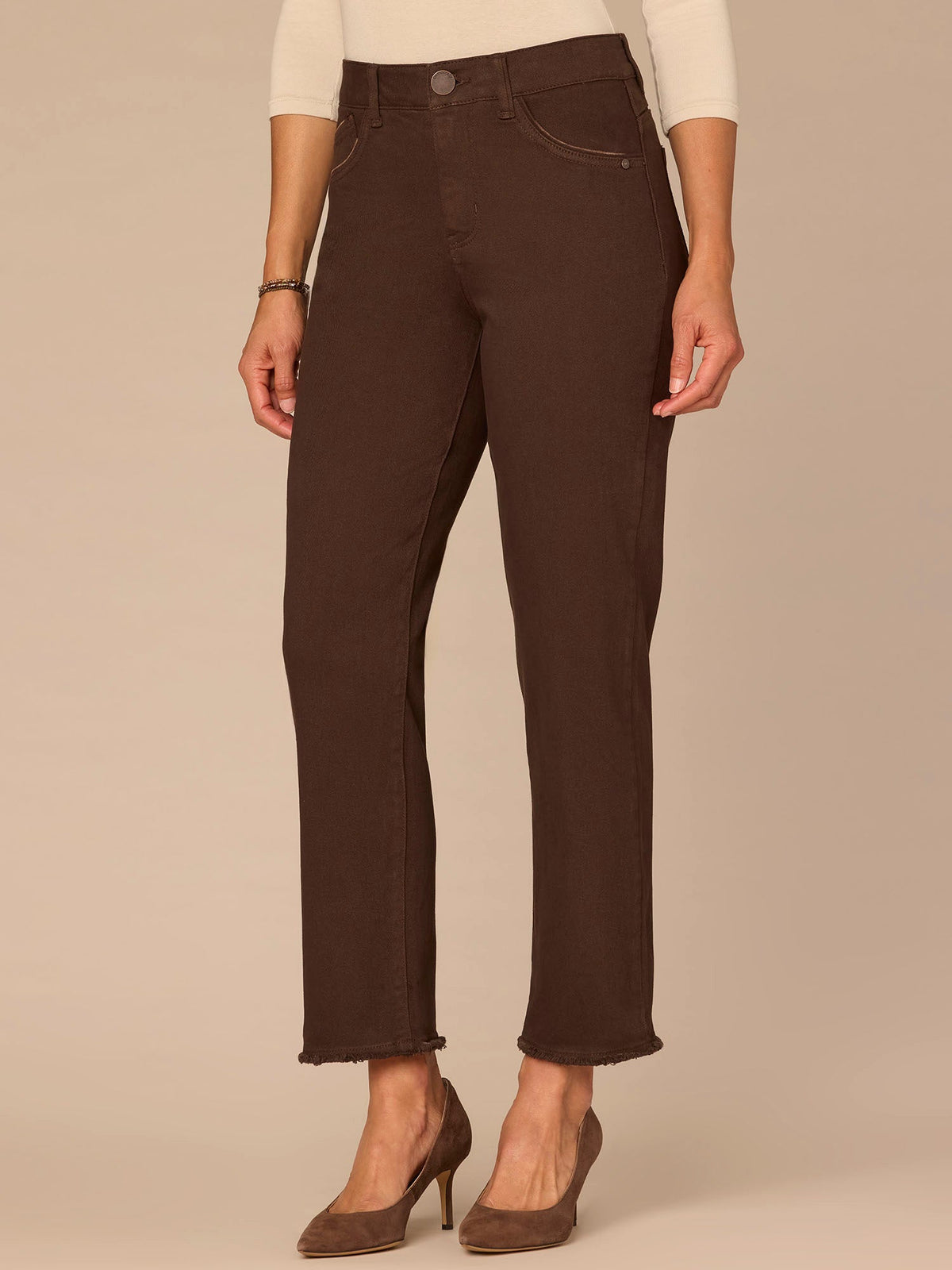 Democracy Clothing “Ab”solution® High Rise Cascading D Plus Size Slim Straight Pants - Brown|Forest Moss|Fig Jam|Wheat