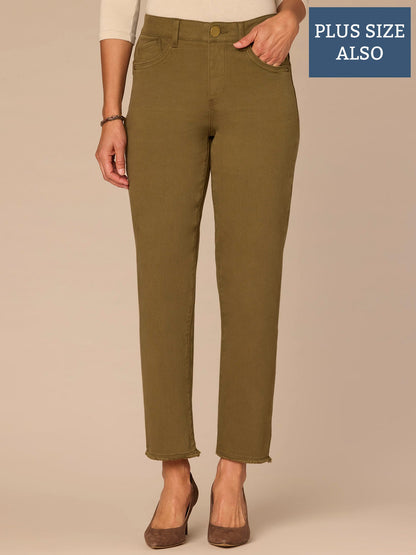 Democracy Clothing “Ab”solution® High Rise Cascading D Plus Size Slim Straight Pants - Brown|Forest Moss|Fig Jam|Wheat