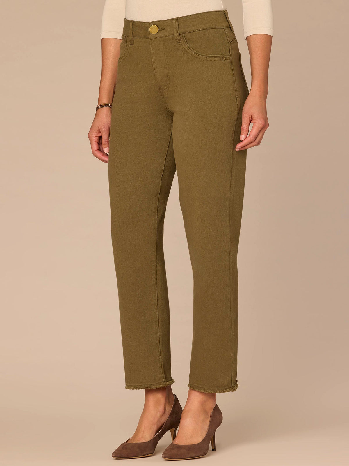 Democracy Clothing “Ab”solution® High Rise Cascading D Plus Size Slim Straight Pants - Brown|Forest Moss|Fig Jam|Wheat